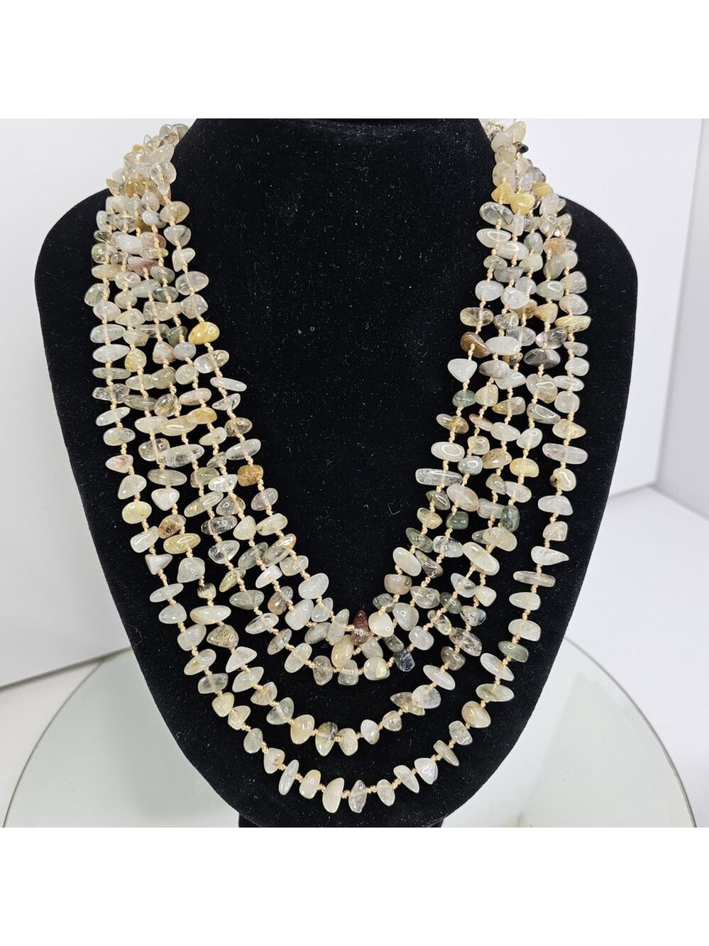 Multi Strand Gemstone Necklace 925 Sterling Silver Clasp Stone Beaded 142g Boho